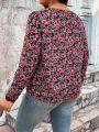 SHEIN Frenchy Plus Size Women's Vacation Lace Patchwork Floral Printed Summer Shirt