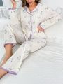 Floral Print Contrast Binding PJ Set