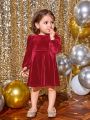 SHEIN Baby Girls' Elegant Velvet Empire Waist Long Sleeve Dress, Medium Thick