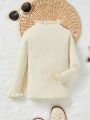 Baby Girls' Comfortable Leisure Half High Collar Sweater With Ruffle Hem And Cuff, Fashionable And All-match