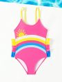 Girls' Rainbow Sun Print One-Piece Swimsuit