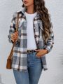 SHEIN Essnce Women's Plaid Long Sleeve Shirt Jacket