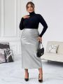 SHEIN Privé Plus Size Elastic Waist Faux Leather Skirt