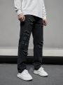 Manfinity Homme Men's Straight Jeans With Grinding And Distressed Detail