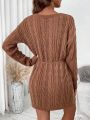 SHEIN LUNE Women's Knitted Sweater Dress With Braided Belt