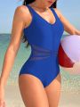 SHEIN Swim SPRTY Women's Paneled Mesh One-piece Swimsuit