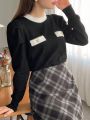 FRIFUL Women'S Color-Block Sweater With Leg-Of-Mutton Sleeve