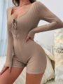 Women's Ribbed Backless Strap Jumpsuit Home Clothes