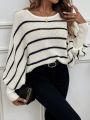 SHEIN LUNE Striped Pattern Batwing Sleeve Sweater