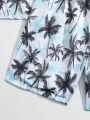 Teenage Boys' Swimming Trunks Set With Plant Pattern Printed Woven Fabric