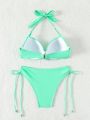 SHEIN Swim Vcay Solid Color Drawstring Side & Underwire Design Bikini Set