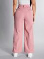 SHEIN PETITE Butterfly Knot Decorated High Waisted Straight Leg Pants
