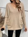 SHEIN Frenchy Solid Color V-neck Drop Shoulder Sweater