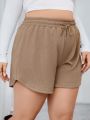 SHEIN Essnce Plus Size Solid Color Drawstring Waist Shorts