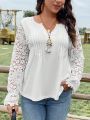 Plus Size Sheer Lace Long Sleeve T-Shirt