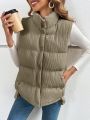 SHEIN Frenchy Solid Color Stand Collar Sleeveless Front Buttoned Padded Jacket