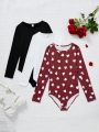 Teen Girls' Round Neck Long Sleeve Bodysuit 3pcs/Set