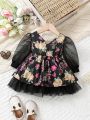 Baby Girl's Mesh Patchwork Flower Print Dress