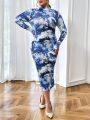 SHEIN Privé Women'S Plus Size Tie Dye Stand Collar Dress