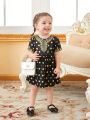 Baby Girls' Elegant Gold Polka Dot Print Dress