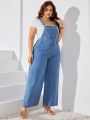 SHEIN Privé Plus Size Women's Denim Overalls Jumpsuit