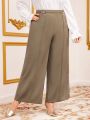 SHEIN Modely Plus Size Women'S Wide-Leg Pants With Rhinestone Decoration