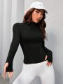 SHEIN Daily&Casual Women's Half Zipper Closure Thumb Hole Sports Sweatshirt