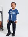 SHEIN Kids EVRYDAY 3pcs/set Boys' Fitted Casual Round Neck T-shirt Letter Pattern Shirt And Long Pants