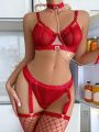 SHEIN Chain Linked Underwire Garter Lingerie Set With Choker & Socks