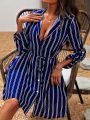 Random Striped Pattern Shirt Dress