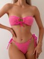 SHEIN Swim Vcay Strapless Textured Bikini Set With Front Knot & Side Ties