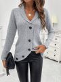 SHEIN LUNE Shawl Collar Button Front Sweater