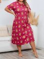 Plus Size Sleep Dress With Bear & Star Print