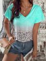 Women's Animal Print Ruffle Short Sleeve T-Shirt