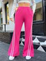 SHEIN Qutie High Waisted Flared Pants With Side Stripes