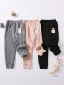 Toddler Girls' 3pcs Cute Rabbit Printed Fleece High Waist Thickened Sports Pants Set For Autumn And Winter