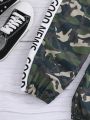 Teen Girls' Letter Printed Hoodie And Camouflage Pants Set