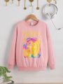 SHEIN Kids HYPEME Tween Girl Letter & Cartoon Graphic Drop Shoulder Sweatshirt