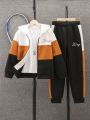 Boys' Casual Autumn And Winter Warm Hoodie + Sweatpants Two-piece Set