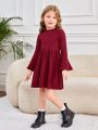 SHEIN Kids HYPEME Young Girl Flounce Sleeve Cable Knit Dress