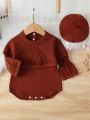 SHEIN Baby Girl Button Detail Knit Bodysuit & Hat