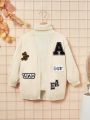 SHEIN Young Girl 1pc Letter Patched Drop Shoulder Duster Cardigan