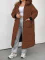 Plus Size Long Hooded Winter Coat With Belt