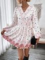 SHEIN LUNE Women's Floral Print Lantern Sleeve Dress