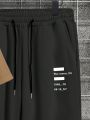 Extended Sizes Men Plus Slogan Graphic Tee & Drawstring Waist Sweatpants