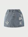 Little Girls' Washed & Distressed A-line Denim Skirt With Star Decor