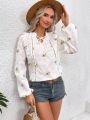 SHEIN Frenchy Women'S Floral Embroidered Balloon Sleeve Shirt