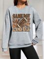 Leopard & Letter Graphic Drop Shoulder Sweatshirt