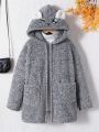 SHEIN Tween Girl 3D Ear Design Hooded Open Front Coat Without Sweater