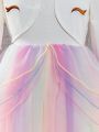 SHEIN Kids CHARMNG Little Girls' Rainbow Puffy Tulle Mesh Cake Dress, Suitable For Romantic And Gorgeous Autumn